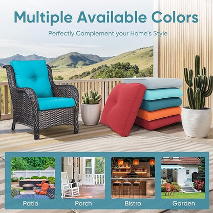 Patio Chair Cushions 4 Packs - Outside High Back Thick Water-Resistant Cushion 22x24 with Zipper Cover for Outdoor Glider Rocking Chairs Loveseat Couch – Teal/Buckle