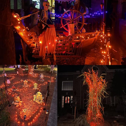 WATERGLIDE Extra Long 328 FT Halloween Lights, 1000 LED Outdoor Fairy String Light, Green PVC Copper Wire Christmas Lights, Plug in 8 Modes & Waterproof for Tree Party Home Yard Decor, Orange