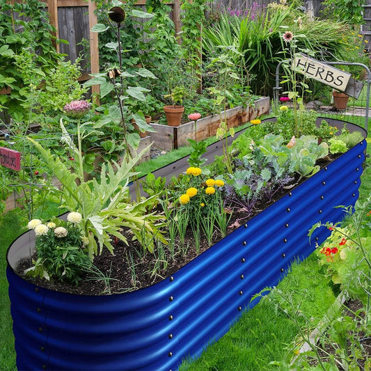 OLLE Galvanized Raised Garden Beds, 12-in-1 Metal Outdoor Plant Boxes for Vegetables, Cobalt Blue 17" Tall