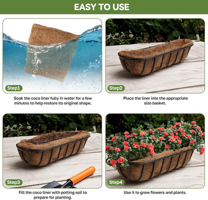 3Pcs Trough Coco Liner 36" Coco Coir Liners for Planters, Liners for Window Boxes Liners, Wall Basket Planters, Railing Hanging Baskets, Garden Planter Baskets