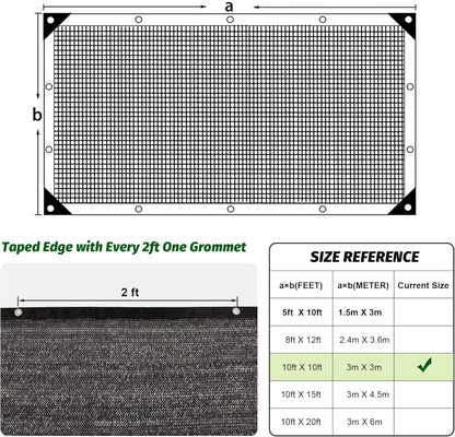Garden expert 75% Black Shade Cloth 10x10FT Taped Edge with Grommets Sun Net Mesh for Garden Patio Backyard UV-Resistant