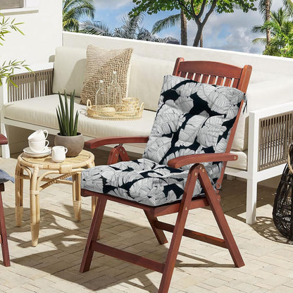 LVTXIII Outdoor Tufted Seat Cushions, Solid Seat and Back Chair Cushion with Ties, Patio Replacement Rocking Chair Cushion for Outdoor Furniture Use, 21 W x 21D, 2 Pack, Black Lush Leaf Jungle