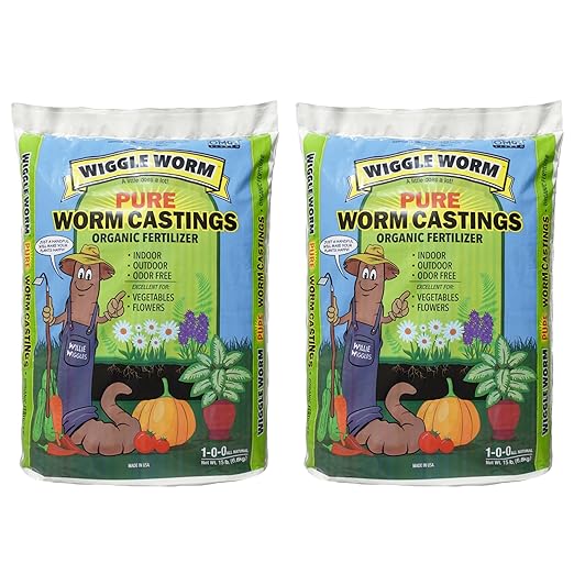 100% Pure Organic Worm Castings Fertilizer, 15-Pounds (2 Pack) - Improves Soil Fertility and Aeration for Houseplants, Vegetables, Gardens, and More – OMRI-Listed and Mineral-Dense