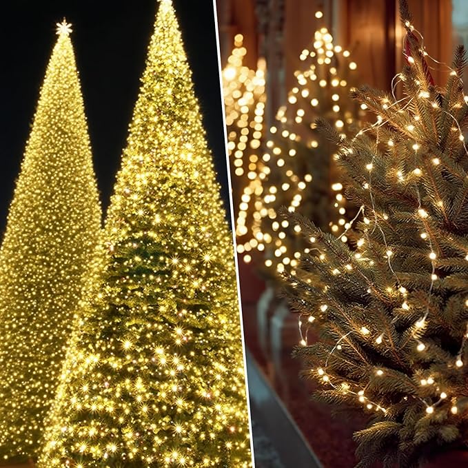 Solar String Lights Outdoor Waterproof 2 Pack Total 66ft 200LED 8 Modes Twinkle Lights Solar Fairy Lights for Patio, Garden Yard Party Wedding Tree Christmas Halloween Decoration, Warm White