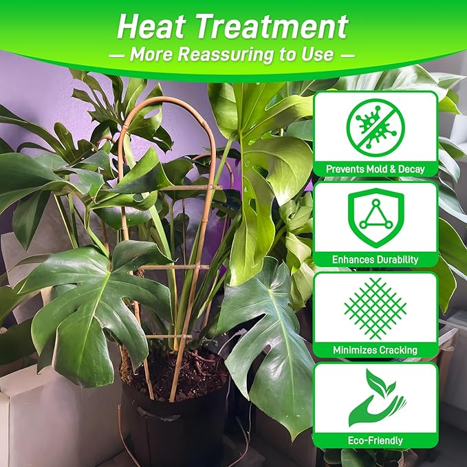 10 Pack 4ft U-Shape Bamboo Trellis for Climbing Plants, Natural Garden Trellis for Tomatoes, Cucumbers, Potted Plants, Vegetables Indoor Outdoor