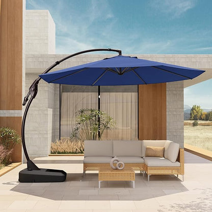 Grand patio 12 FT Patio Cantilever Umbrella Outdoor Large Round Aluminum Offset Umbrella Base Included for Deck Yard (Navy Blue, 12 FT)