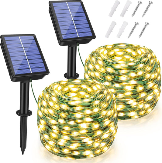 2 Pack Solar String Lights Total 240LED 80FT, IP67 Waterproof String Lights for Outside with 8 Modes, Upgraded Solar Panel Fairy Lights for Garden Party Wedding Decorations (Warm White)