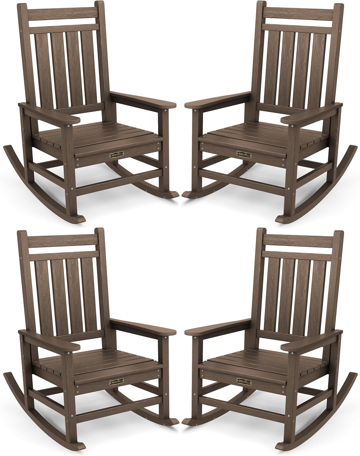 SERWALL Oversized Outdoor Rocking Chair Set of 4, HDPE Rocker for Adults, Patio Rocking Chairs for Porch, Coffee