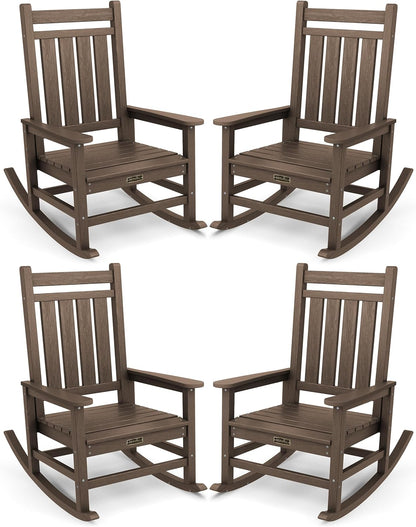 SERWALL Oversized Outdoor Rocking Chair Set of 4, HDPE Rocker for Adults, Patio Rocking Chairs for Porch, Coffee