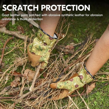 Vgo... 1Pair Gardening Gloves for Women, Goatskin leather Thorn Proof Working Gloves for Weeding, Digging, Raking, Pruning and Planting,Touchscreen (M,Light Green,GA7471)