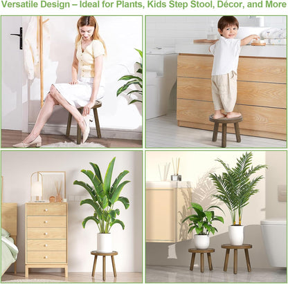 3-Pack Wood Plant Stands Indoor, Single Plant Stand for 6-12 Inch Pots, Mid-Century Modern Plant Stool, Tall Plant Stand for Large Plants for Living Room, Balcony, Office (Dark Gray)