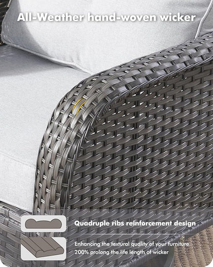 8-Piece Wicker Patio Furniture Set, All-Weather Rattan Conversation Bistro Loveseat Chair and Patio Rockers Set for Backyard, Balcony and Deck with Soft Cushions and Metal Table(Grey)