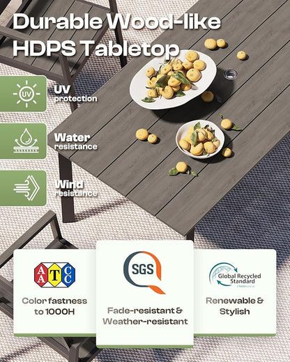 Outdoor Patio Dining Table Sets 7-Piece Aluminum and HDPS All-Weather Table and Chairs with Umbrella Hole, Patio Modern Furniture Sets for Garden, Backyard (Charcoal)