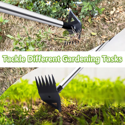 Weed Puller Tool with Long Handle, Hoe Garden Tool Weeding Rake Combo for Uprooting, Garden Hoe, Weed Remover Manual Weeder for Yard Flower Bed