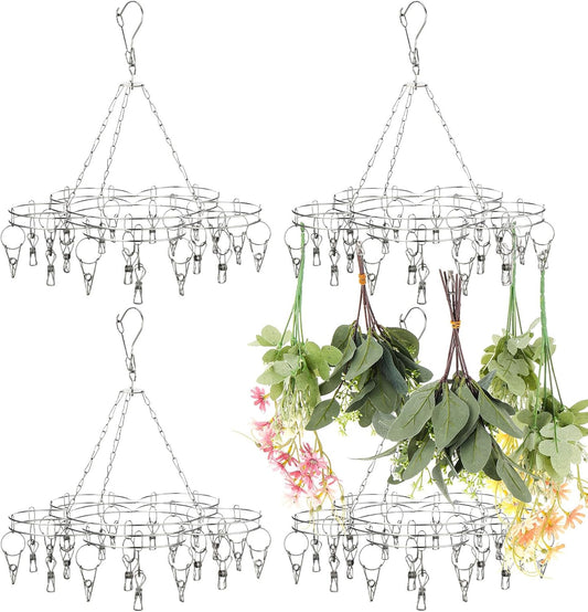 Bokon 4 Pcs Hanging Drying Rack for Herb Macrame Flower with Stainless Clip Dryer Hook for Drying Herb Air Plants Spices Flower Hydroponic Plant Ready to Use with Ceiling Hook(Plum Shape)