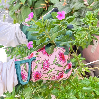 Gardening Gloves for Women, Garden Gloves with Touch Screen, Thorn Proof Puncture Resistant Working Gloves, Gardening Gifts for Women (Green with Pink Flowers, Medium)