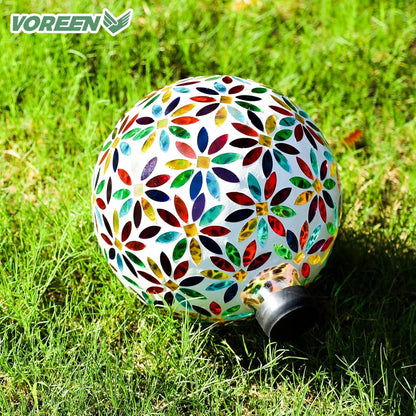 VOREEN Mosaic Glass Gazing Ball Outdoor Gazing Globe, Handmade Reflective Ball Yard Decoration for Homes, Patio, Lawn and Gardens, Gift for Mom Wife Friend, 10-Inch, Multi Colored Flowers Design
