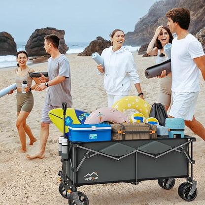 300L Extra Large Collapsible Foldable Wagon, 440lbs Load Capacity 48''L Extended Heavy Duty Folding Beach Wagon with Big All-Terrain Wheels, Utility Garden Cart for Outdoor Activities, Gray