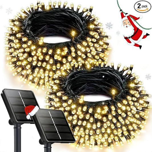 OZS 2PK 240LED Solar Christmas String Lights Outdoor Waterproof | Solar Christmas Tree Lights with 8 Lighting Modes Solar Light Outdoor for Xmas Party Garden Tree Christmas Decorations (Warm White)