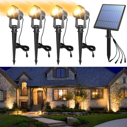 APONUO Solar Spot Lights Outdoor 4-in-1 Solar Landscape Lights Dusk to Dawn Solar Uplights IP65 Waterproof 9.8ft Cable Outdoor Spot Lights for Yard Pathway Garden Tree Decoration (Warm White)