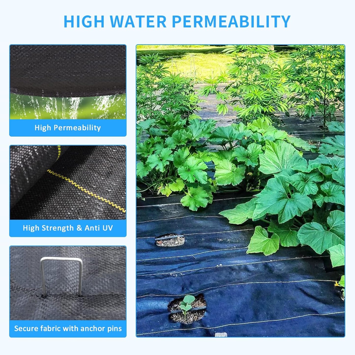 1.3ft x50ft Black Weed Barrier Landscape Premium Fabric-Heavy Duty Woven Ground Cloth with Superior Permeability Weed Control Convenient Design