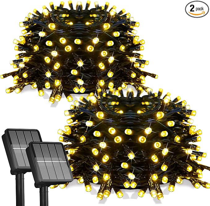 2 Pack-Solar String Lights, 78Ft 200 LED Solar Lights Outdoor with 8 Modes ，Solar String Lights Outdoor Waterproof for Yard, Fence,Balcony, Party,Christmas Tree Decorations (Warm White)