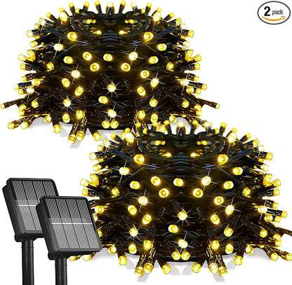 2 Pack-Solar String Lights, 78Ft 200 LED Solar Lights Outdoor with 8 Modes ，Solar String Lights Outdoor Waterproof for Yard, Fence,Balcony, Party,Christmas Tree Decorations (Warm White)