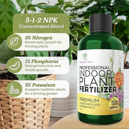 Professional Liquid Indoor Plant Fertilizer | 3-1-2 Concentrate for Plants and Flowers | Multi-Purpose Blend & Gardening Supplies | 8 oz Bottle