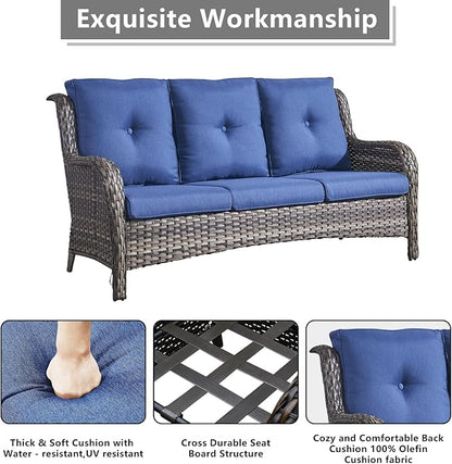 Rilyson Wicker Patio Furniture Chairs Set - 8 Piece Rattan Outdoor Patio Sectional Conversation Sets with Sofa,Armrest Chairs,Coffee Table and Ottomans for Porch Deck Garden(Mixed Grey/Blue)