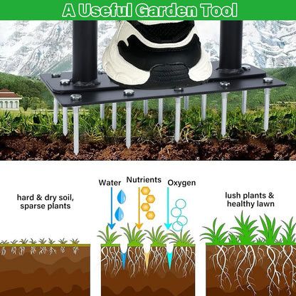 YOFIT 3-in-1 Lawn Aerator Tool with Spikes, Manual Core Yard Aerator, Grass Plug Air Aerators with Soil Tray, Metal Aeration Tools with Changeable Head for Lawn Care, Garden Maintenance (38.2 Inch)