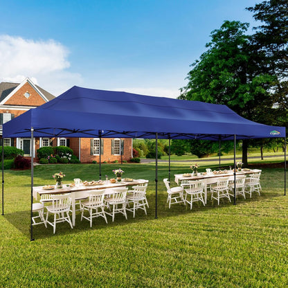 COBIZI 10x30 Pop up Canopy, Heavy Duty Outdoor Party Tents for Parties, Ez up UPF 50+ Waterproof Commercial Canopy with Wheeled Bag can fold, Dark Blue