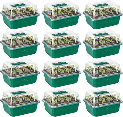 VIVOSUN 12-Pack Seed Starter Trays, 144-Cell Seed Starter Kit with Humidity Dome, Flat Reusable Plant Germination Trays with Drain Hole, Green Propagation Tray for Planting Seeds