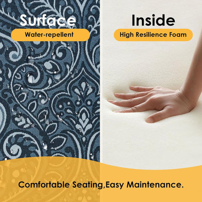 Outdoor Round Corner Seat Cushion, 17"x16"x2", Set of 4, Non Slip Seat Cushion Pads with Removable Cover for Patio Furniture, Garden Yard Lawn, Damask Vine