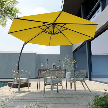 Outdoor Patio Umbrella with Sand Bag Included, 11 FT Deluxe Curvy Cantilever Umbrella Offset Hanging Umbrella with 360° Rotation for Market, Pool, Garden, Backyard, Deck