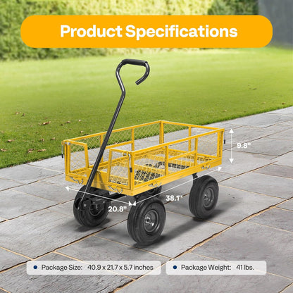 VIVOHOME Steel Garden Cart Heavy Duty 880 Lbs Capacity Folding Utility Wagon with Removable Sides and 10 inch Wheels (Yellow)