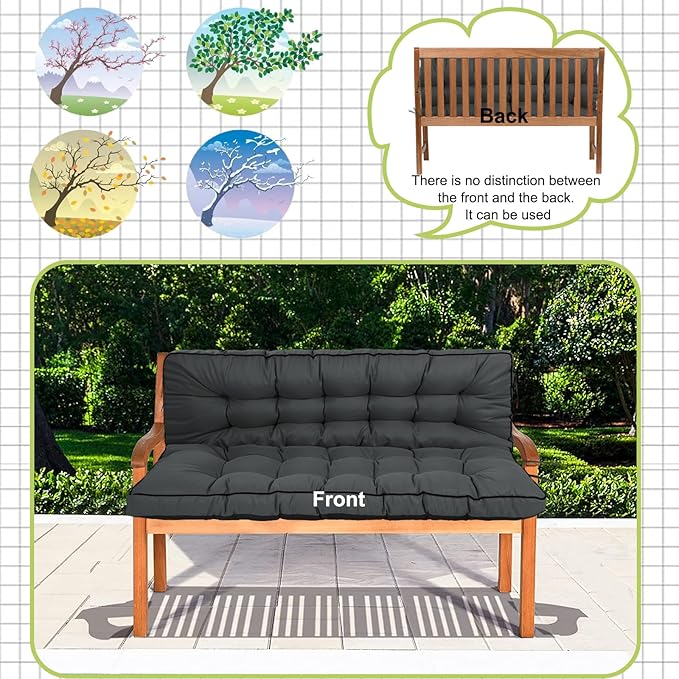Swing Replacement Cushions with Backrest, 2 or 3 Seater Waterproof Non-Slip Overstuffed Swing Pad, Indoor/Outdoor Bench Cushion for Porch Chair Swing Garden Furniture (Dark Grey, 40 * 70.8in)