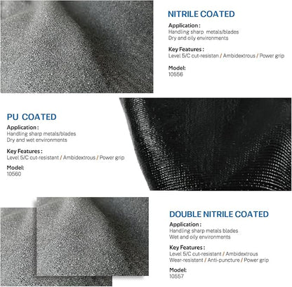 ANDANDA Cut Resistant Gloves Level 5, 3D Comfort Stretch Fit, Nitrile Sandy Finish Coated Work Gloves with Power Grip, Ideal for Handling Glass, Sharp Metal, Blue, Large, 1 Pair