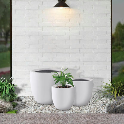 Kante 18",14",10" Dia Concrete Round Planters (Set of 3), Outdoor Indoor Large Planter Pots with Drainage Hole for Home Patio Garden, Pure White