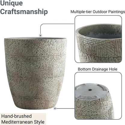 17.7"+13.8"+9.8" Dia Round Concrete Planter Set of 3, Large Indoor Outdoor Planter, Flower Pots with Drainage Holes and Sealing Plug for Garden, Patio, Home, Office Weathered Concrete Gray