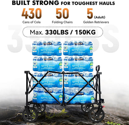 Hikenture Collapsible Wagon - 330LBS Capacity, Extra Large Foldable Wagon with All-Terrain Wheels, Utility Beach Cart for Outdoor Garden