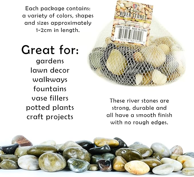 2 lbs Approx. 65 River Rocks Stones for Plants Pebbles for Indoor Plants | Aquarium Fish Tank Rocks | Polished Decorative Rocks for Vases (0.8-1.6 Inches)