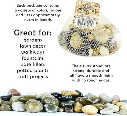 2 lbs Approx. 65 River Rocks Stones for Plants Pebbles for Indoor Plants | Aquarium Fish Tank Rocks | Polished Decorative Rocks for Vases (0.8-1.6 Inches)