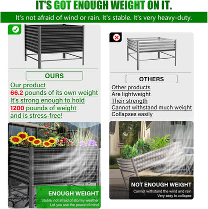 Doniks Raised Garden Bed with Legs, 48×48×37in Large Outdoor Metal Galvanized Garden Planting Box,1200lb Capacity for Vegetables Lawn Green Flowers, Fruits, Terrace