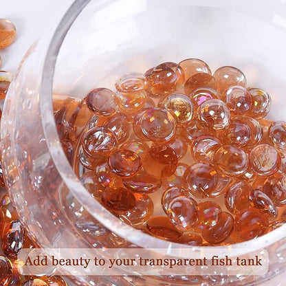 5LB Fire Glass Beads Flat Glass Marbles for Outdoor Fire Pit and Fireplace, Glass Gemstones for Vase Filler, Aquariums, Hydroponics Plants, Home Decor and Christmas DIY Craft, Amber