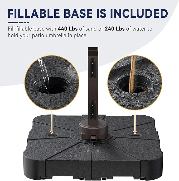 10x13 FT Cantilever Patio Umbrella with Base Included Double Top Outdoor Rectangular Large Heavy Duty Aluminum Offset Umbrellas with 7 Level Tilt 360-degree Rotation for Pool Garden Deck, Navy