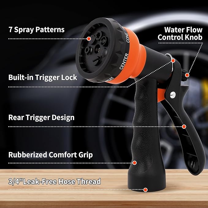 NEXCOVER Hose Nozzle 2PK, Garden Hose Nozzle with 7 Adjustable Watering Patterns, ABS Hose Nozzle Sprayer, Non-Slip Water Spray Nozzle for Watering Plants & Lawns, Cleaning, Washing Pets & Cars