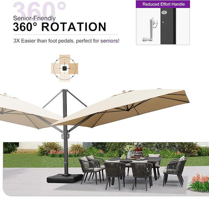PURPLE LEAF 12 FT Square Patio Umbrella Large Outdoor Aluminum Offset Umbrella with 360-degree Rotation Cantilever Umbrella for Garden Deck Backyard Pool, Beige