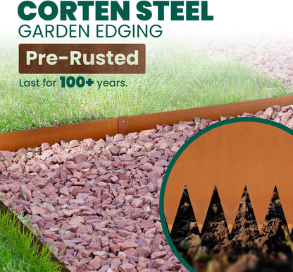 Corten Steel Landscape Edging Steel Landscaping Edging Metal Garden Edging Lawn Edge Border Rust Patina 40 Inch Strips 8 Inch Depth Hammer-in for Outdoor Yard Lawn Flower Plant 6 pcs