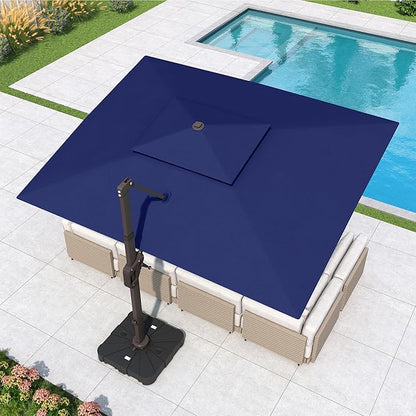 10x13 FT Cantilever Patio Umbrella with Base Included Double Top Outdoor Rectangular Large Heavy Duty Aluminum Offset Umbrellas with 7 Level Tilt 360-degree Rotation for Pool Garden Deck, Navy