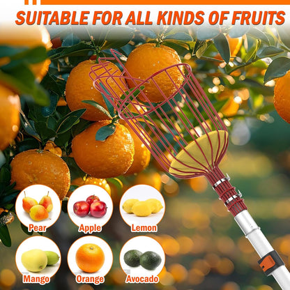 26FT Reach Fruit Picker Pole with Basket Telescoping, Apple Picker with 5-20FT Telescoping Pole for Apple Orange Lemon Mango Avocado Guava Fruit Picking
